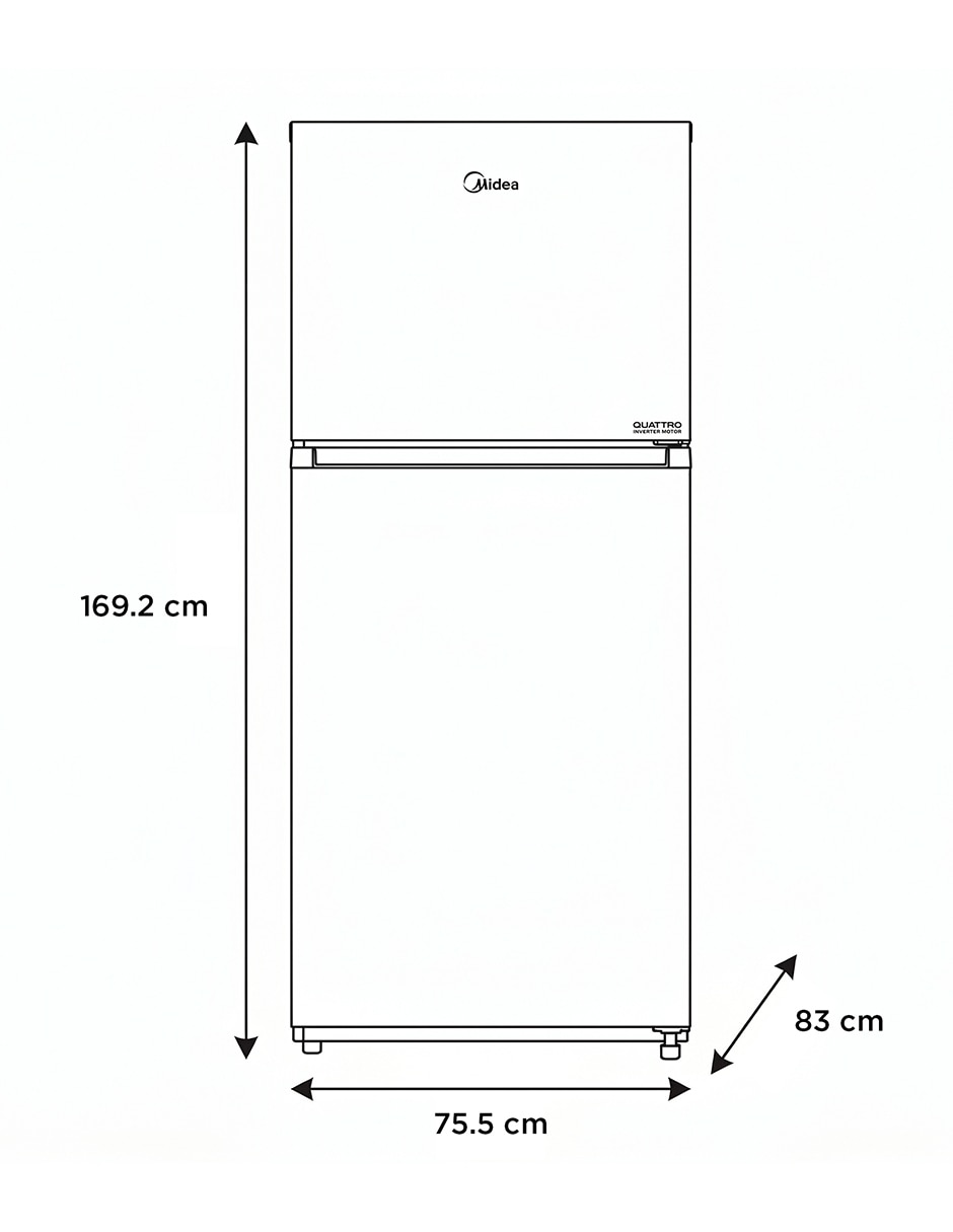 Refrigerador top mount Midea Inverter Quattro 20 pies cúbicos inverter y no frost y fábrica de hielo MDRT765FGM46D