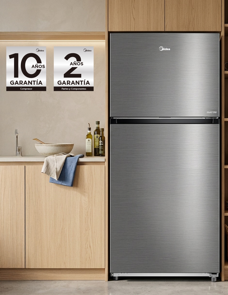 Refrigerador top mount Midea Inverter Quattro 20 pies cúbicos inverter y no frost y fábrica de hielo MDRT765FGM46D