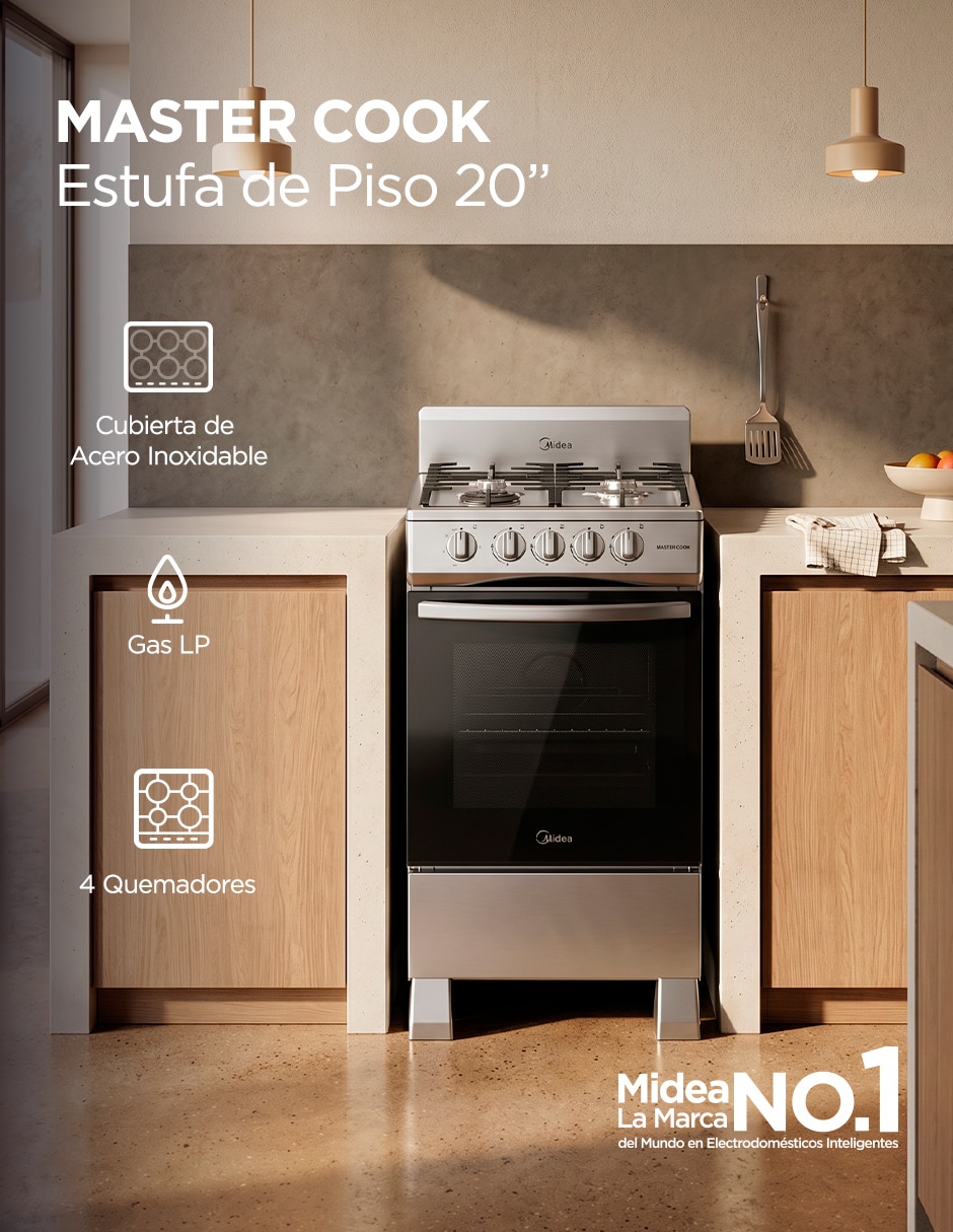 Estufa de piso a Gas Lp Mastercook 55.6 cm Mgs20fs1biabg de 4 quemadores 2