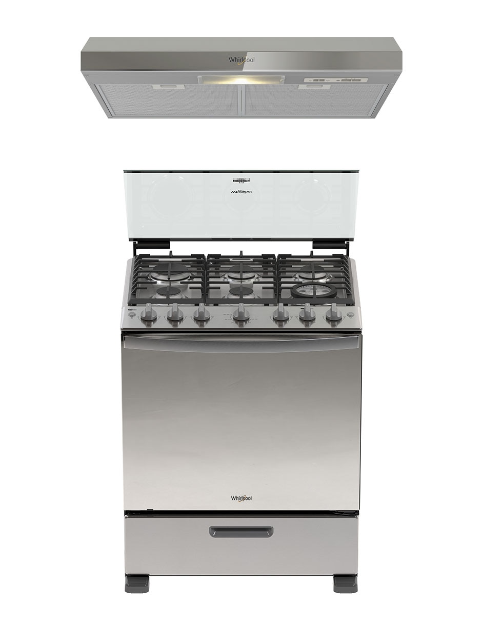 Combo estufa de piso a gas lp 76 cm CWFR7250S-HH de 6 quemadores + campana 1