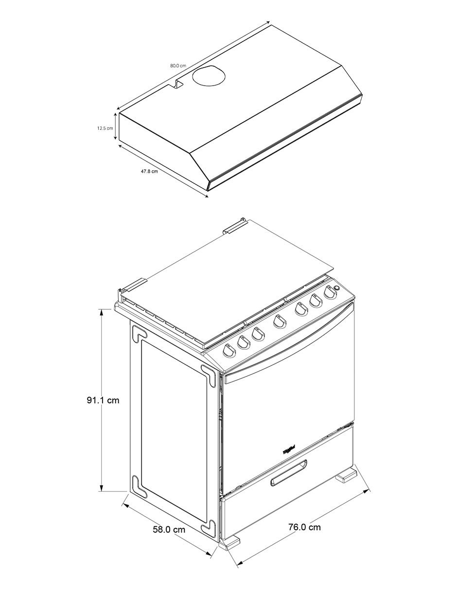 Combo estufa de piso a gas lp 76 cm CWFR7250S-HH de 6 quemadores + campana 7