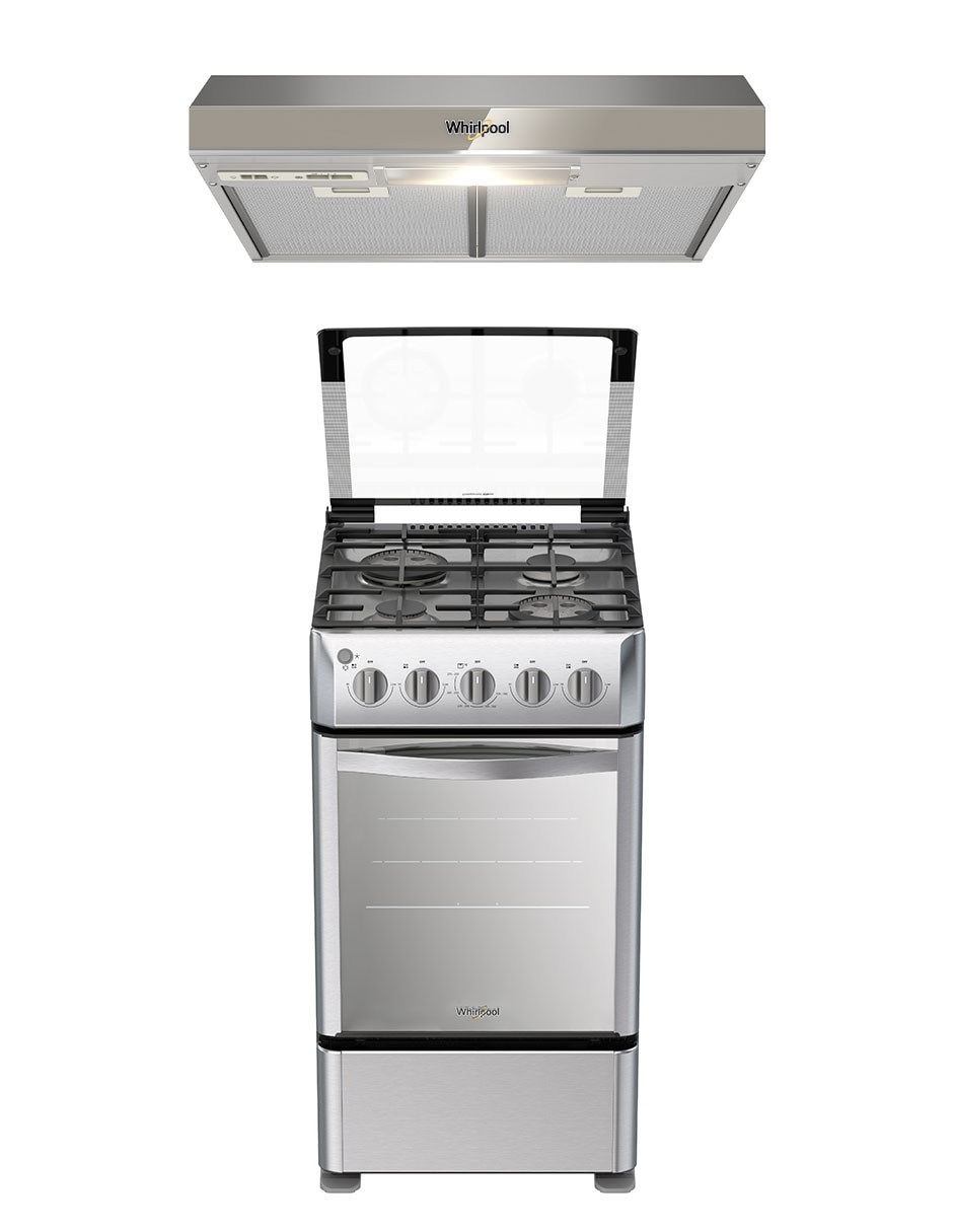 Combo estufa de piso a gas lp Whirlpool 50 cm WWR7000SHH de 4 quemadores + campana