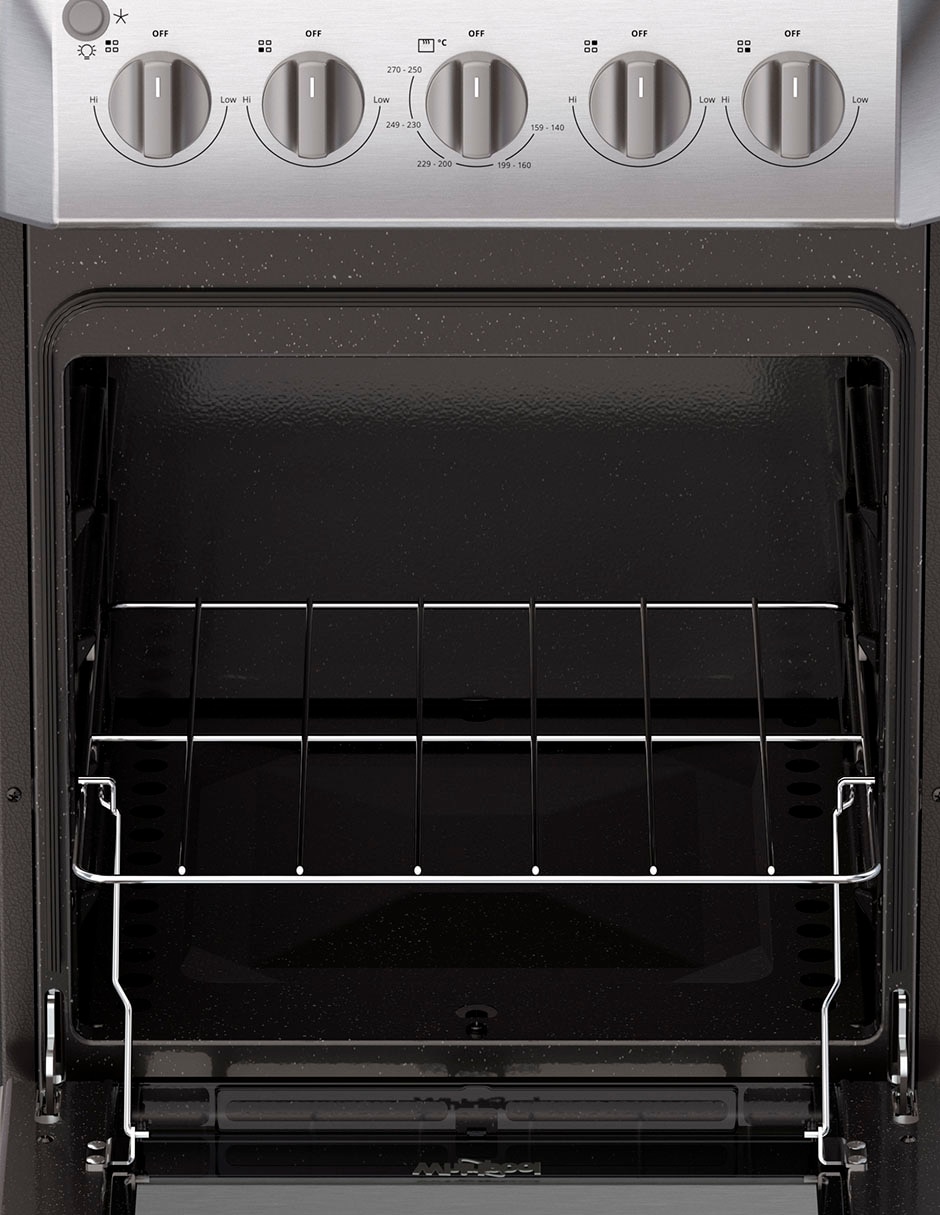Combo estufa de piso a gas lp Whirlpool 50 cm WWR7000SHH de 4 quemadores + campana