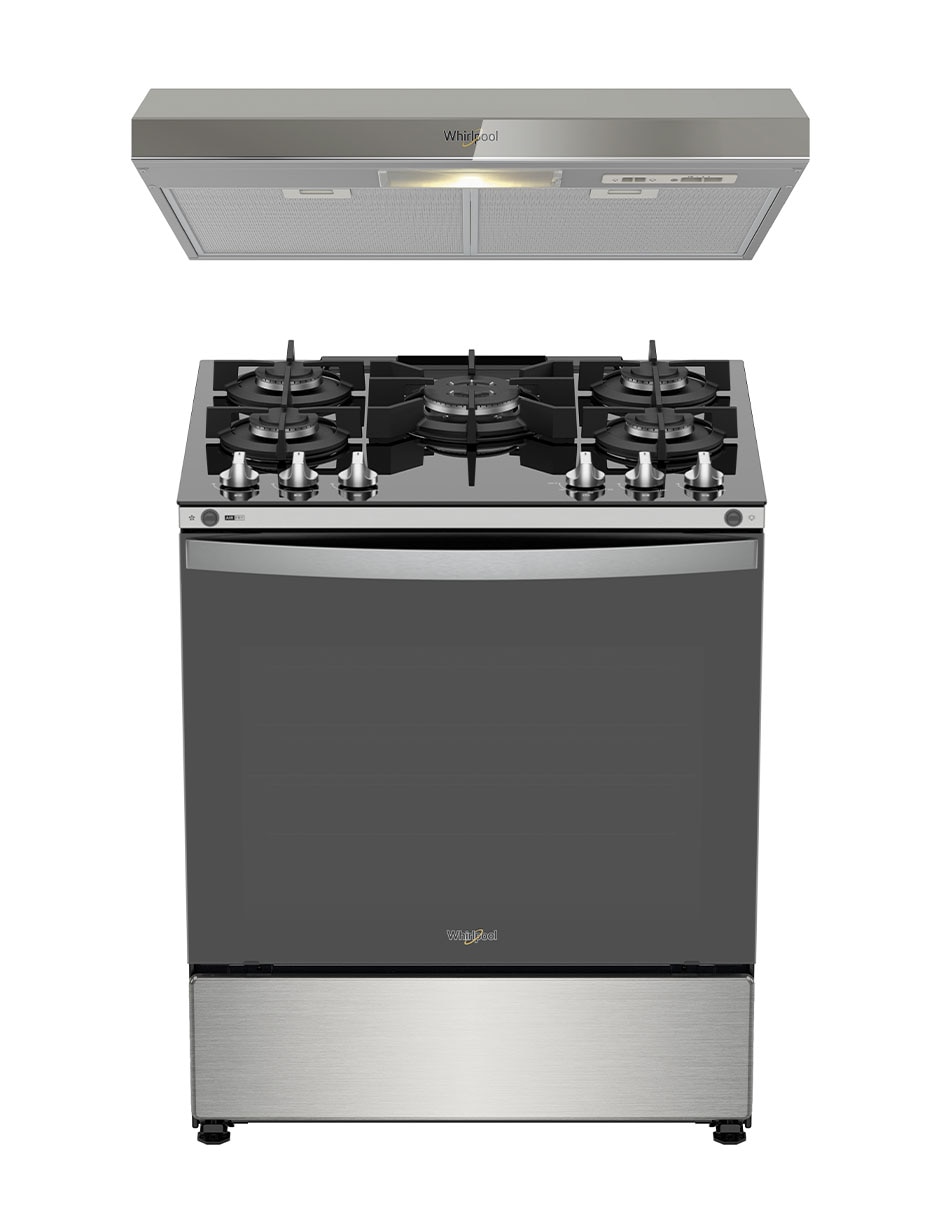Combo estufa de piso a gas lp 76 cm CWFR7650S-HH de 5 quemadores + campana 1