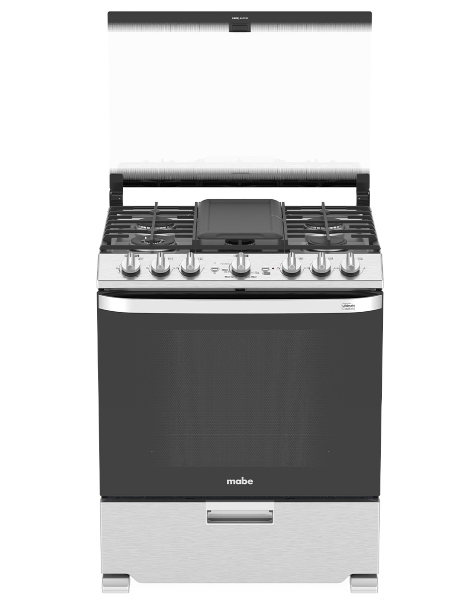 Estufa de piso a gas lp Mabe Air Fry 76 cm EMHA7602DSS0 de 6 quemadores