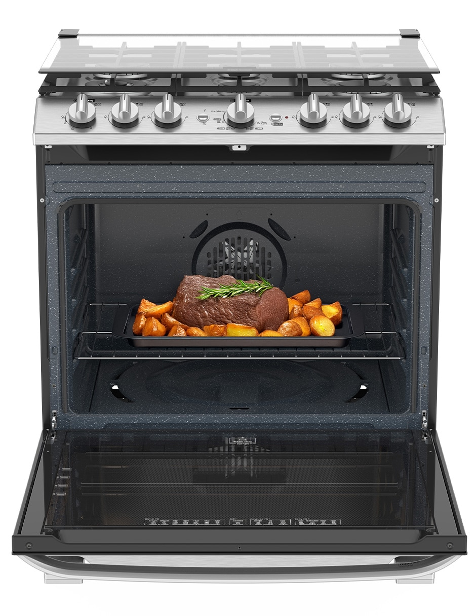 Estufa de piso a gas lp Mabe Air Fry 76 cm EMHA7602DSS0 de 6 quemadores