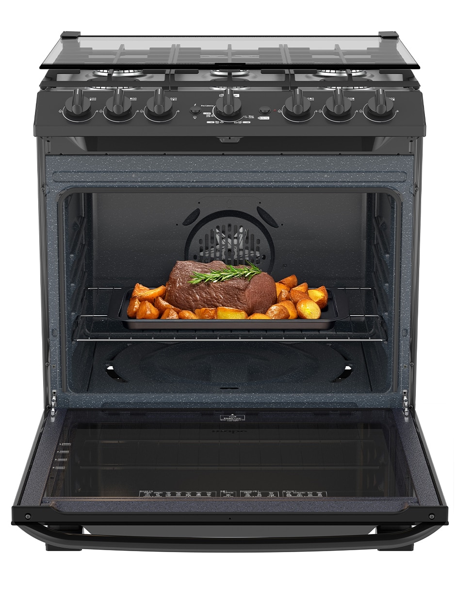 Estufa de piso a gas LP Mabe Air Fry 76 cm EMHA7602JBS0 de 6 quemadores