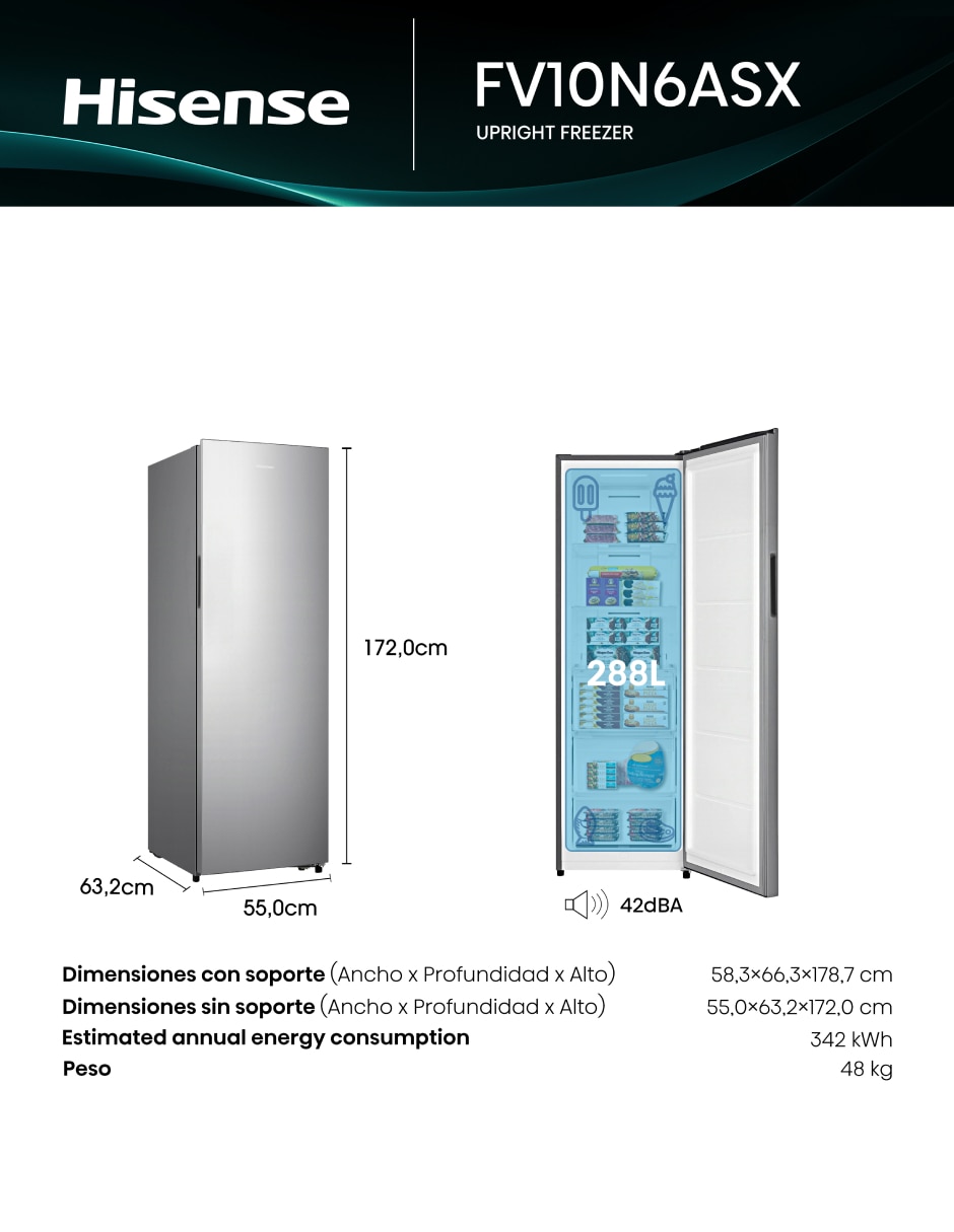 Congelador Hisense FV10N6ASX vertical 10 pies cúbicos
