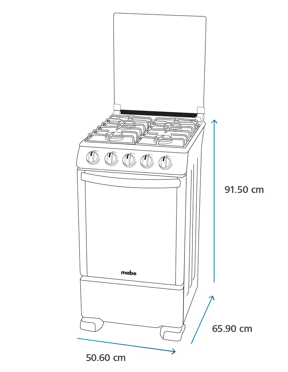 Combo estufa de piso a Gas LP Mabe Tecnología Ultimate Cooking y Cleaning 50.60 cm EM5060X2CMPU50 de 4 quemadores + Campana