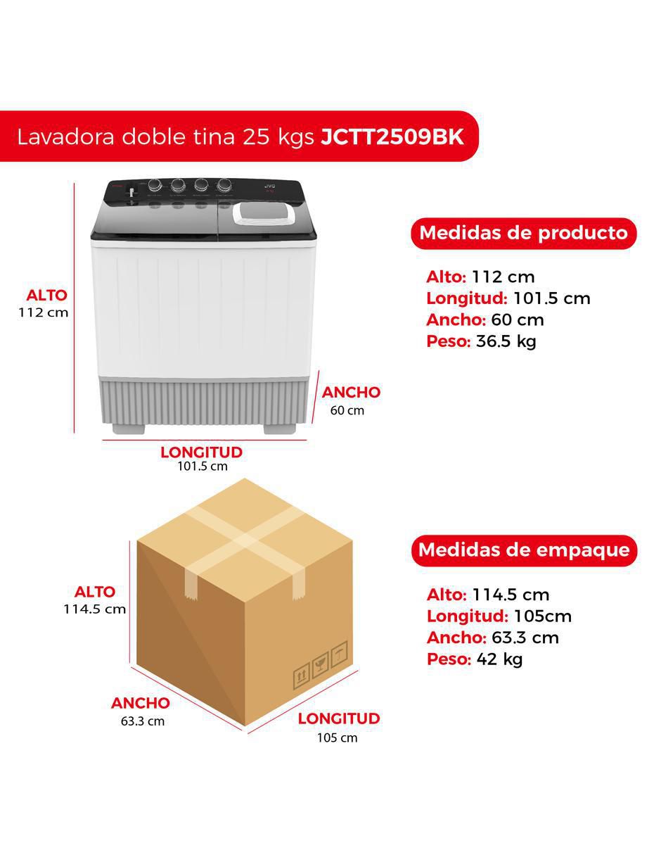 Lavadora doble tina JVC Lavadora Doble Tina 25 kg semiautomátic carga superior JCTT2509BK