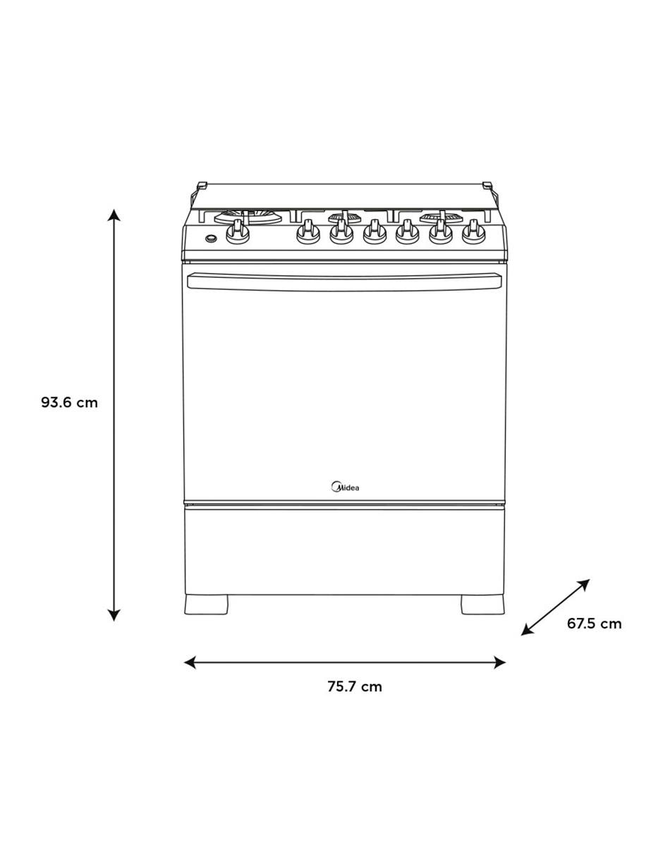 Estufa de piso a Gas natural/LP Midea 75.7 cm MGS30FS1LIASBT de 6 quemadores