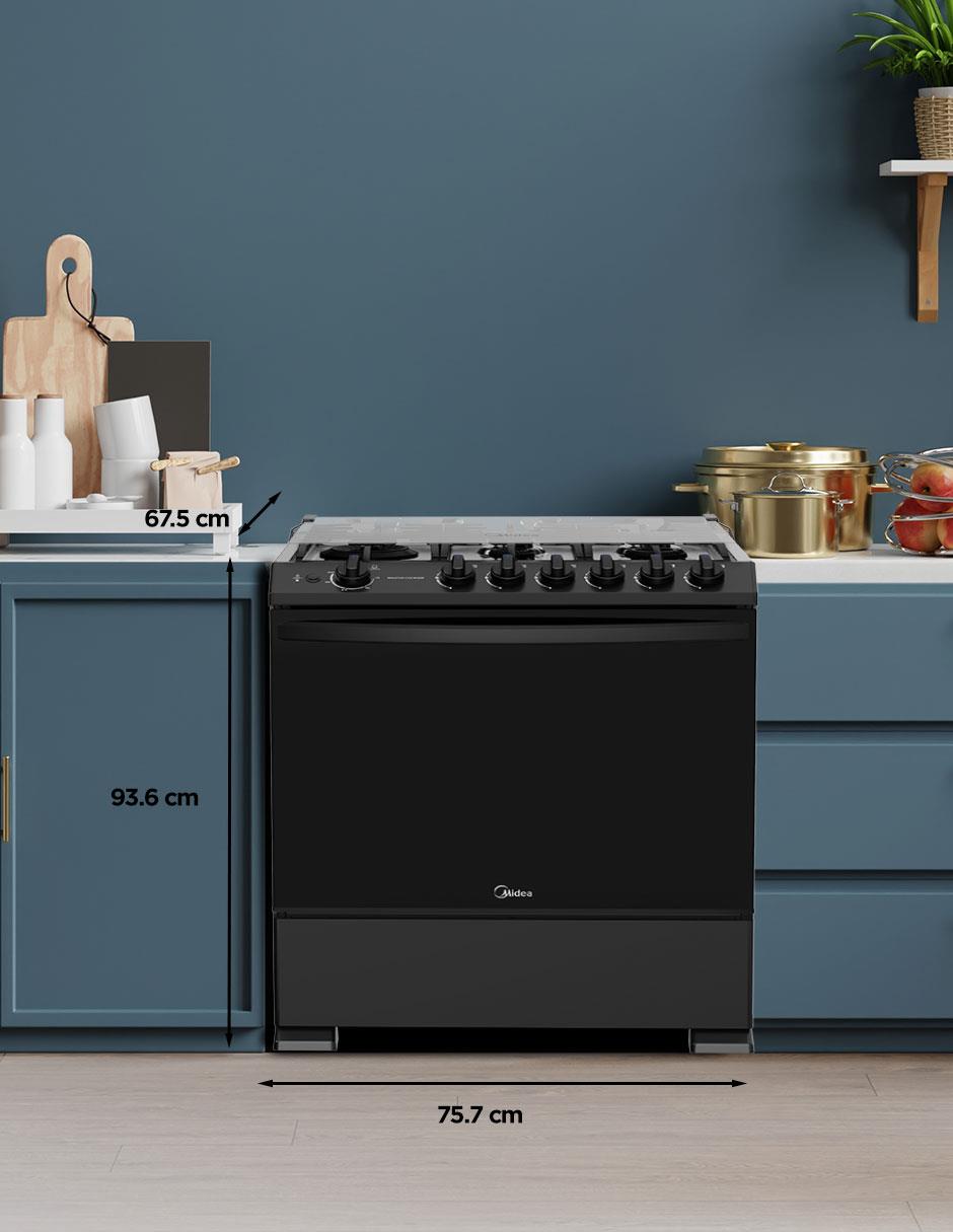 Estufa de piso a Gas natural/LP Midea 75.7 cm MGS30FS1LIASBT de 6 quemadores