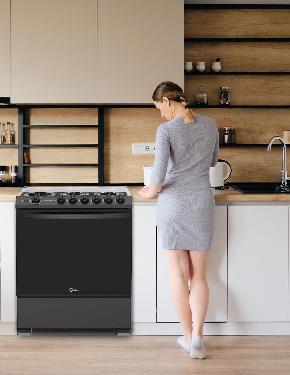 Estufa de piso a Gas natural/LP Midea 75.7 cm MGS30FS1LIASBT de 6 quemadores