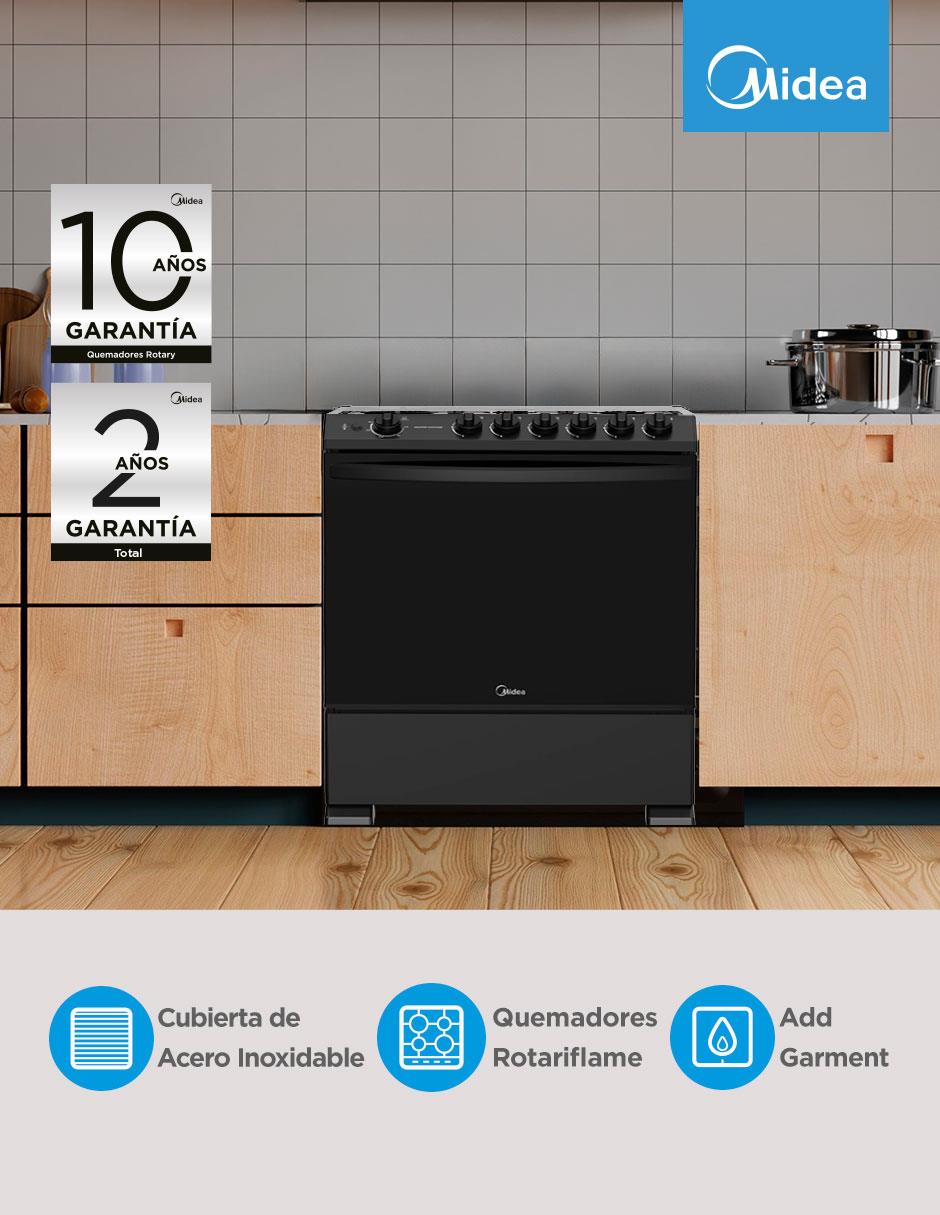 Estufa de piso a Gas natural/LP Midea 75.7 cm MGS30FS1LIASBT de 6 quemadores
