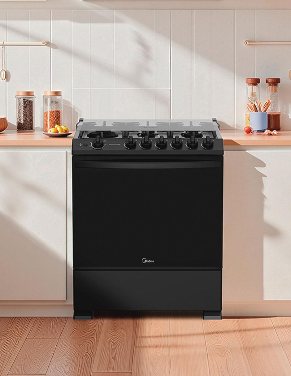 Estufa de piso a Gas natural/LP Midea 75.7 cm MGS30FS1LIASBT de 6 quemadores