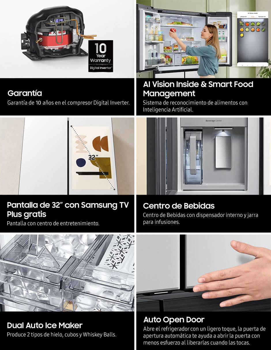 Combo refrigerador french door + Pantalla Smart TV Bespoke 23 pies cúbicos fábrica de hielo F-RF23B9UN50U8 11