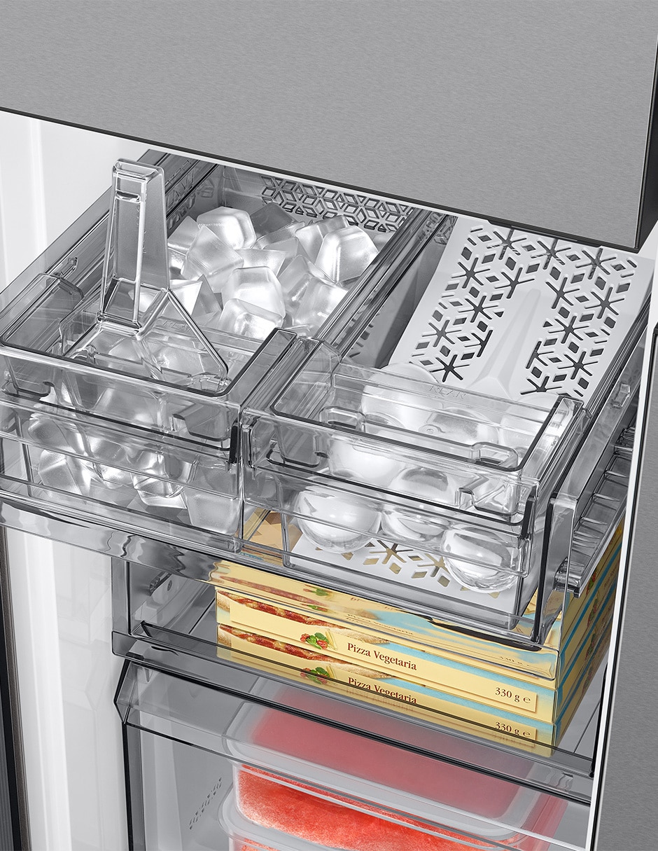 Combo refrigerador french door + Pantalla Smart TV Bespoke 23 pies cúbicos fábrica de hielo F-RF23B9UN50U8 10