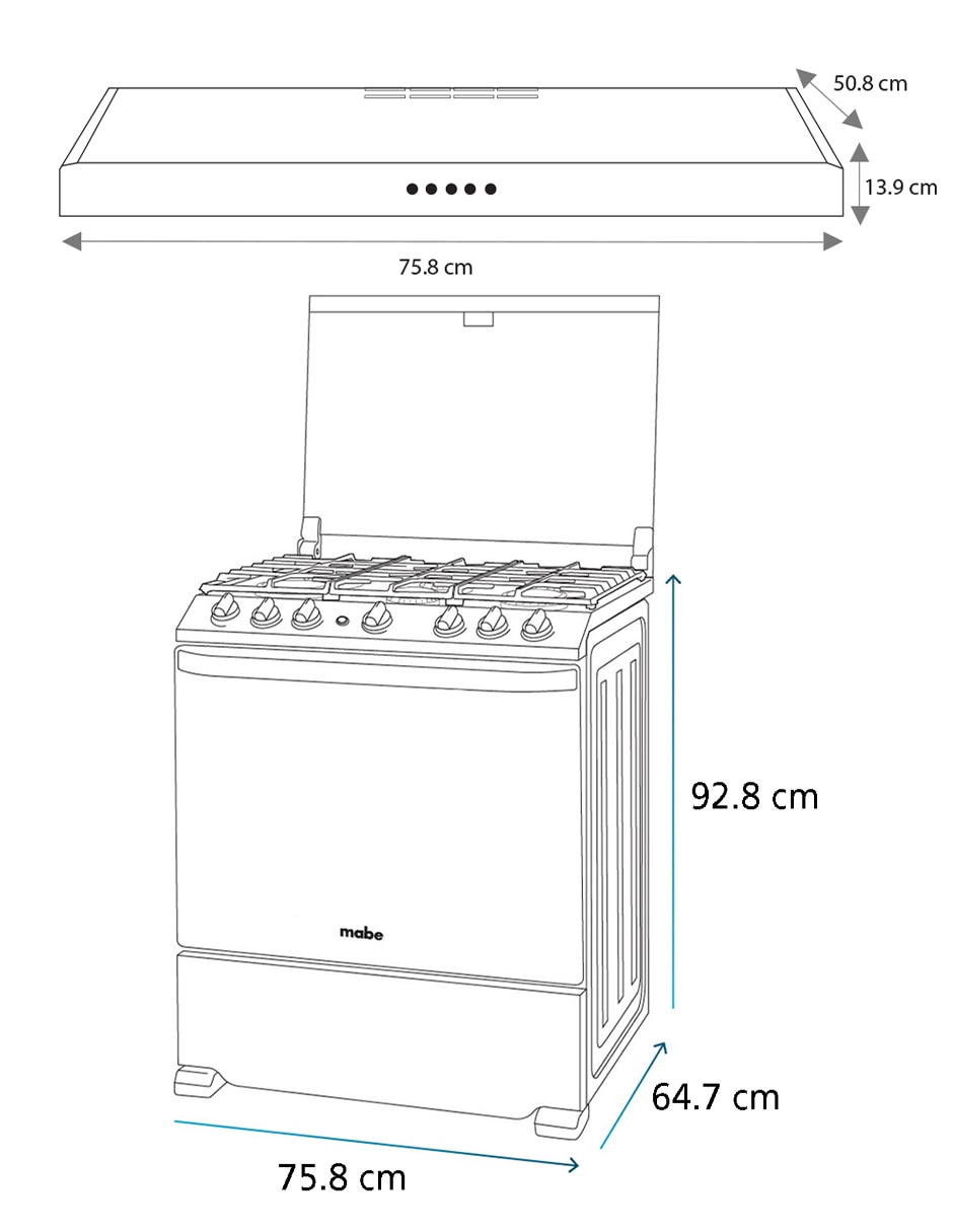 Estufa a mabe air fry 75.80cm emha76jss0cm76ss de quemadores