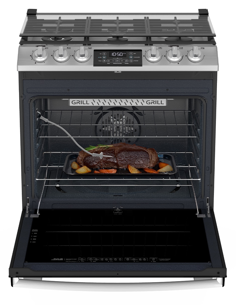 Estufa de piso a gas LP Mabe Air Fry 75.8 cm EMHA7614DATSS0 de 6 quemadores