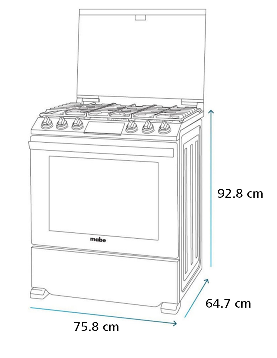 Estufa de piso a gas LP Mabe Air Fry 75.8 cm EMHA7614DATSS0 de 6 quemadores