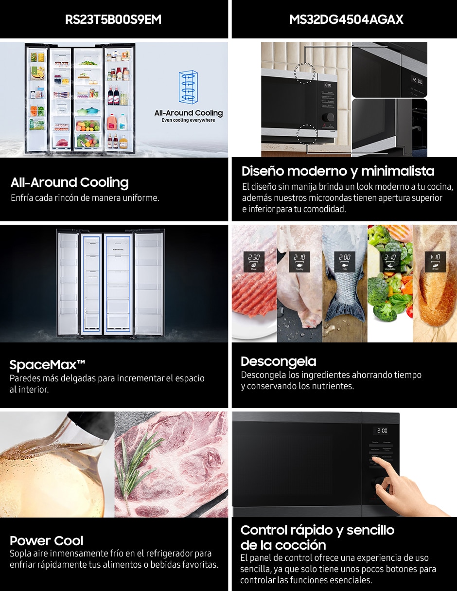 Combo refrigerador dúplex Samsung 23 pies inverter y fábrica de hielo F-RS23S9MS32GX + Horno de microondas Samsung MS32DG4504AGAX