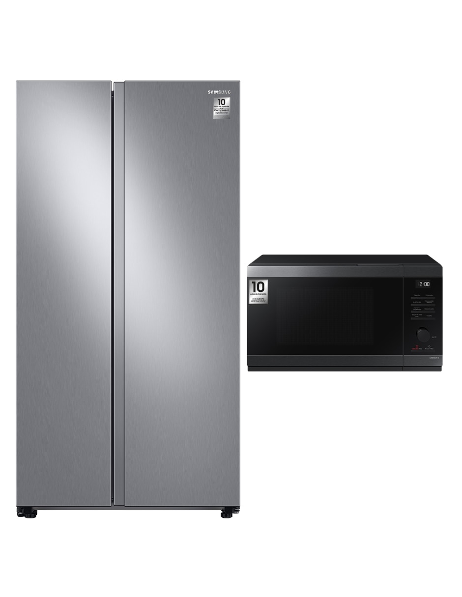 Combo refrigerador dúplex Samsung 23 pies inverter y fábrica de hielo F-RS23S9MS32GX + Horno de microondas Samsung MS32DG4504AGAX