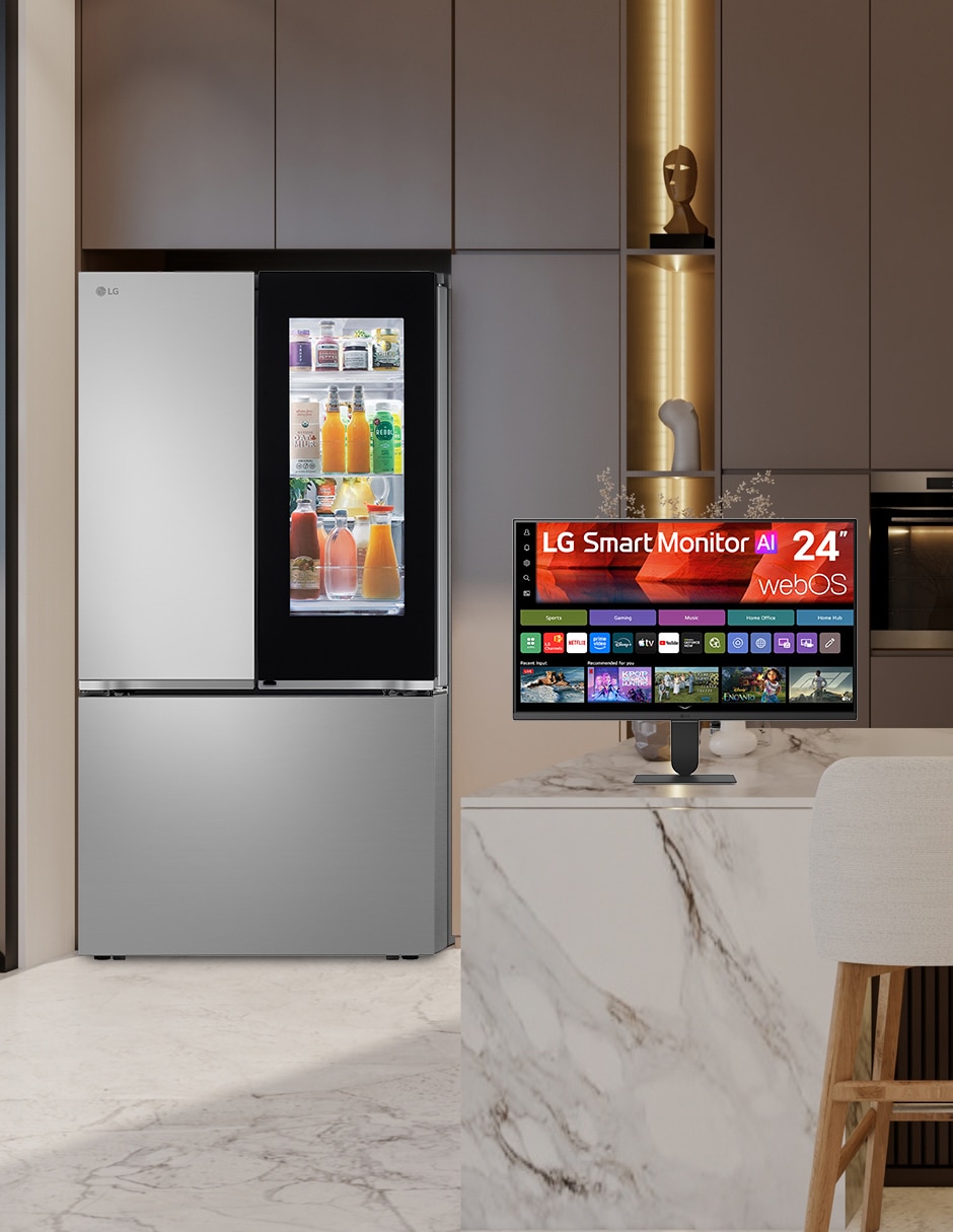 Combo Refrigerador Lg 32 pies inverter y fábrica de hielos GM90FQP.24U511SB + Monitor smart Lg 24 pulgadas