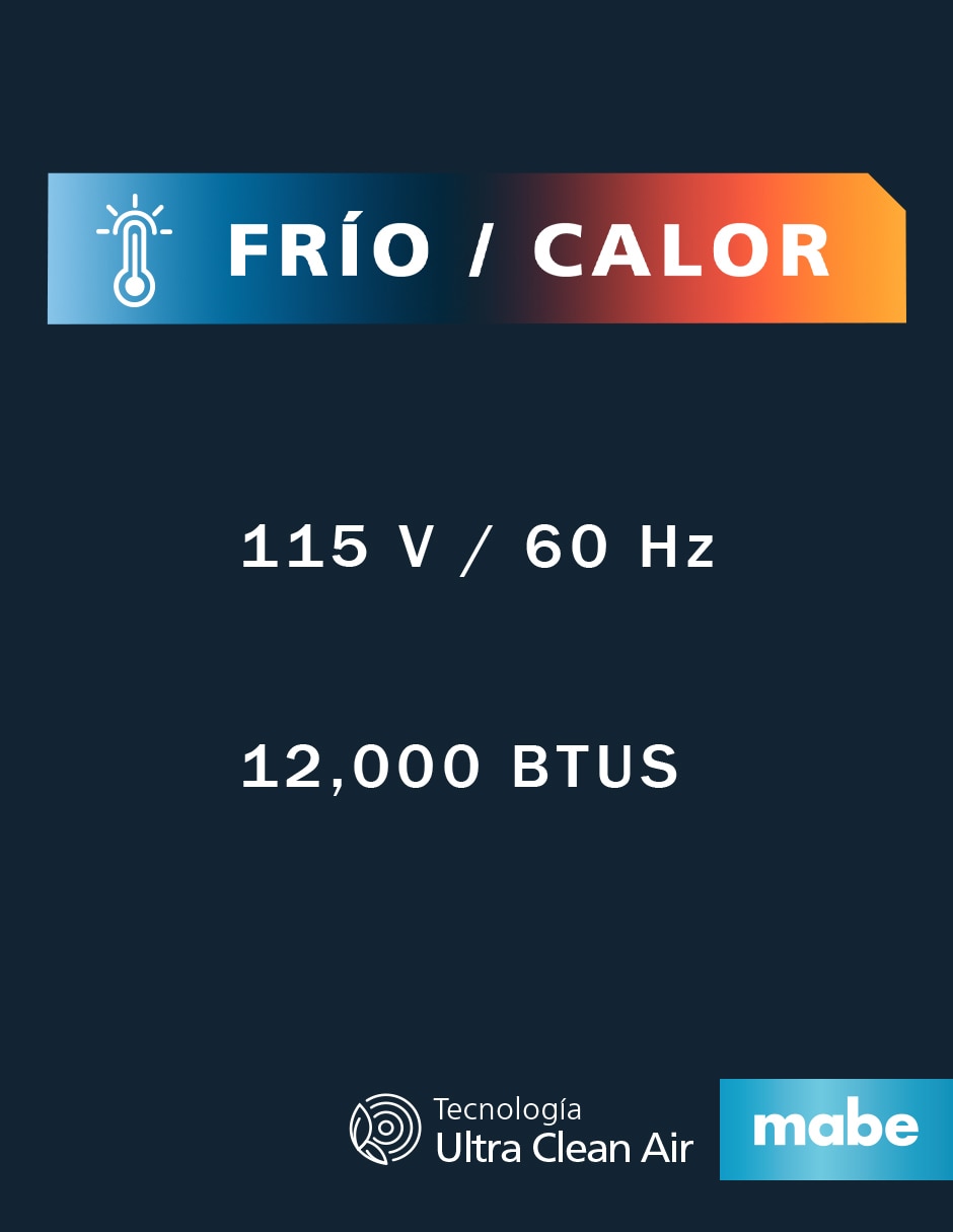 Aire acondicionado mini split inverter Mabe Inverter frío y calor 12000 btu MMI12HABWCA32BM2 115 v