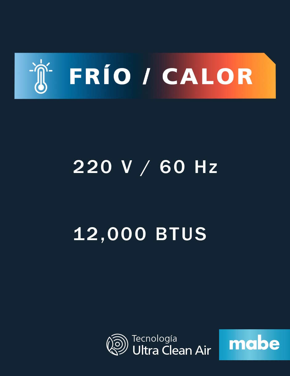 Aire acondicionado mini split inverter Mabe frío y calor 12000 BTU MMI12HDBWCA32BM2 220 V