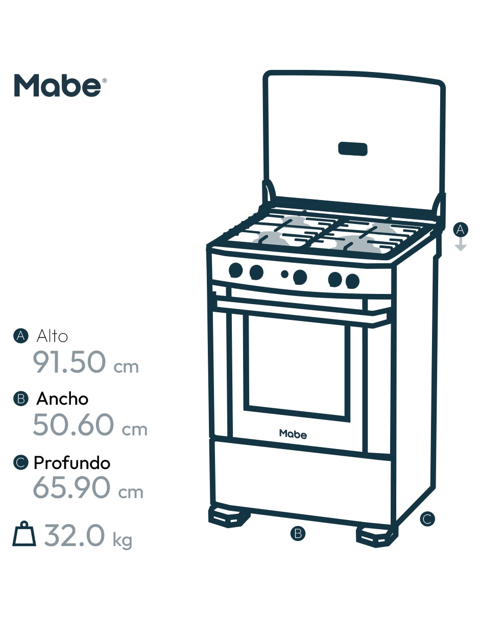 Estufa de piso a Gas LP 50.60 cm EM5060CX2CMP50BSS de 4 quemadores 17