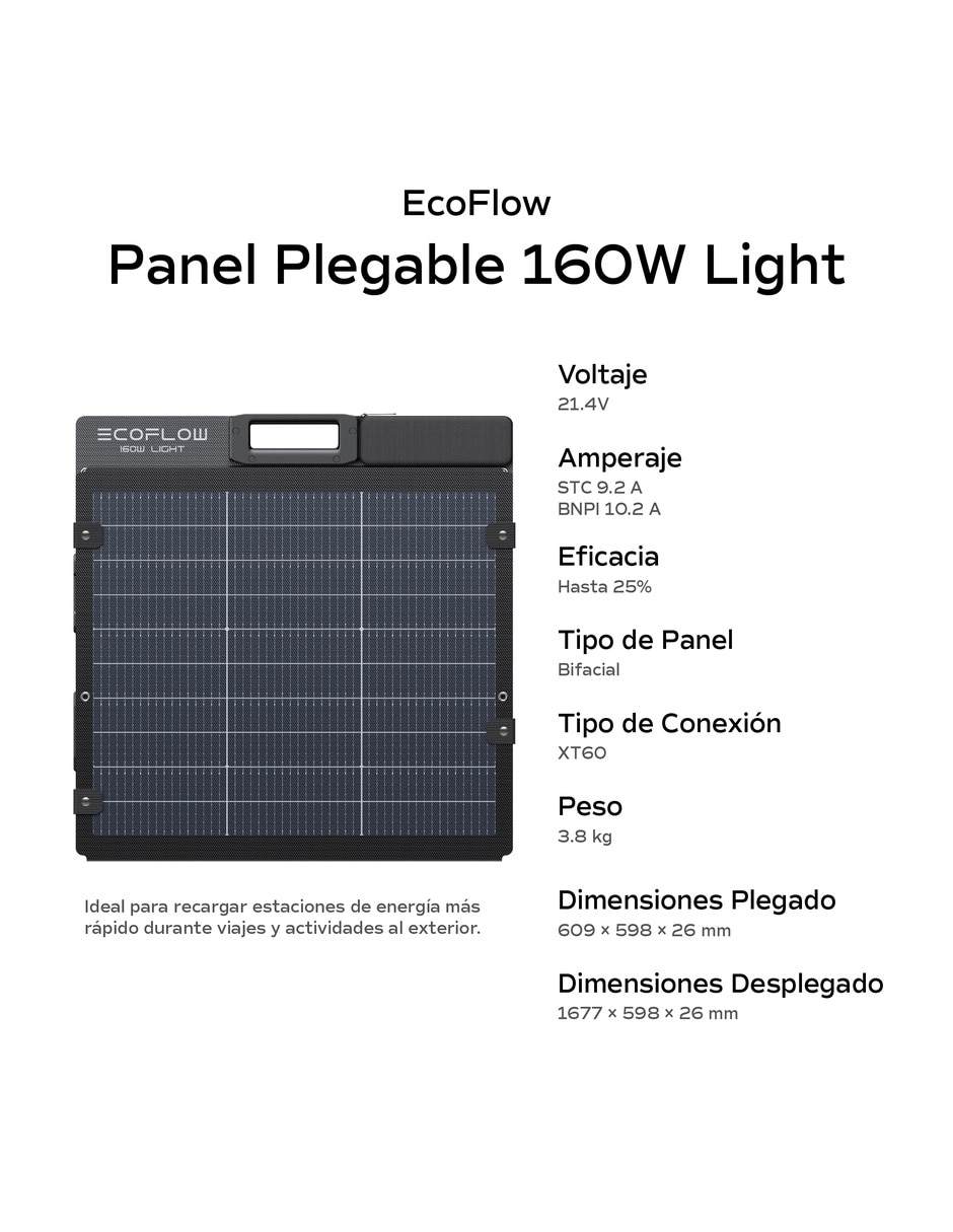Panel solar portátil monocristalino 160 w set de 1 4