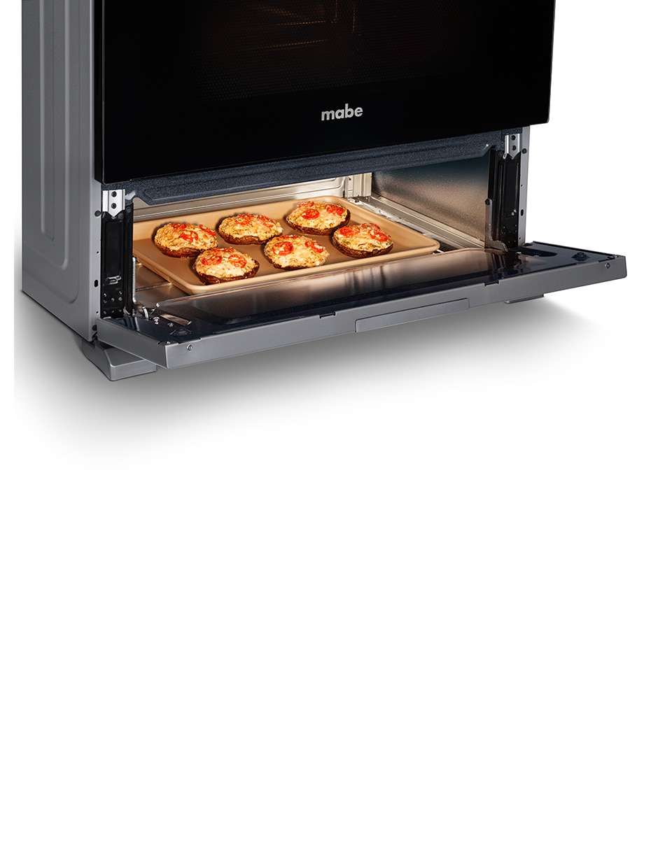 Combo estufa de piso a gas LP Mabe Air Fry 76.6 cm EMA7660CFCM76SS de 6 quemadores + campana