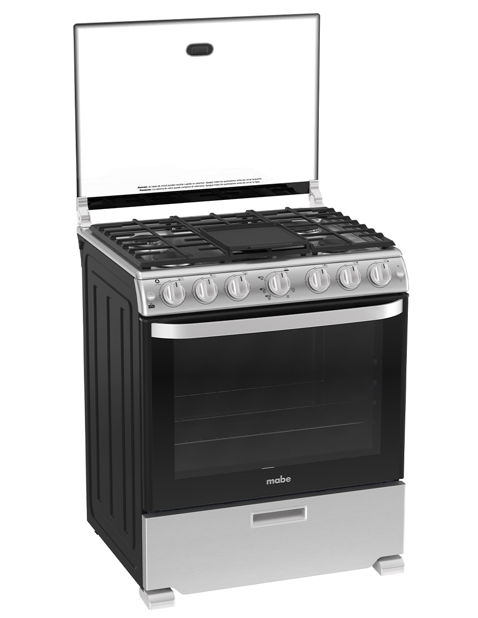 Combo estufa de piso a gas LP Mabe Air Fry 76.6 cm EMA7660CFCM76SS de 6 quemadores + campana
