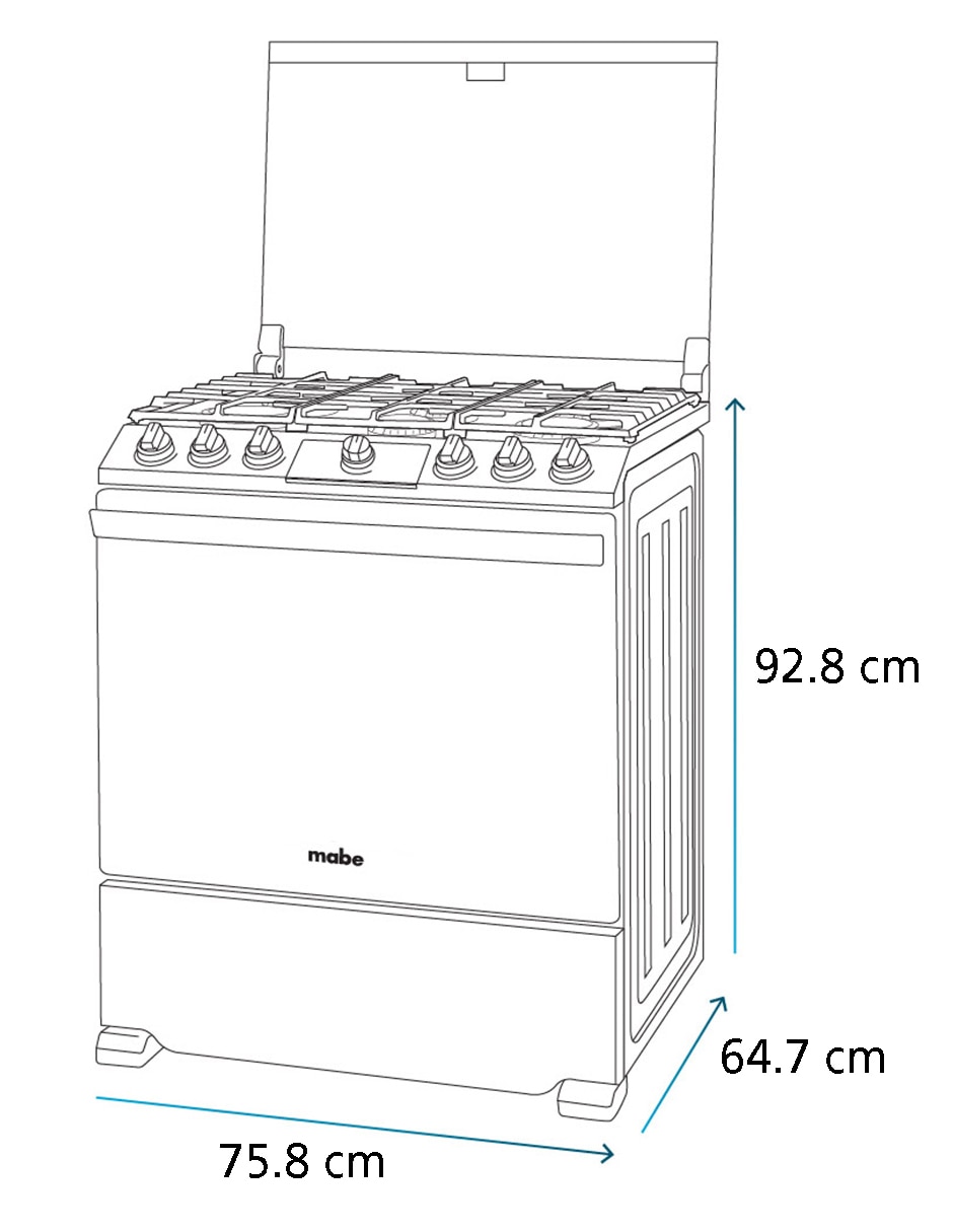 Estufa de piso a gas LP Mabe Air Fry 75.8 cm EMHA7613DBS0 de 6 quemadores