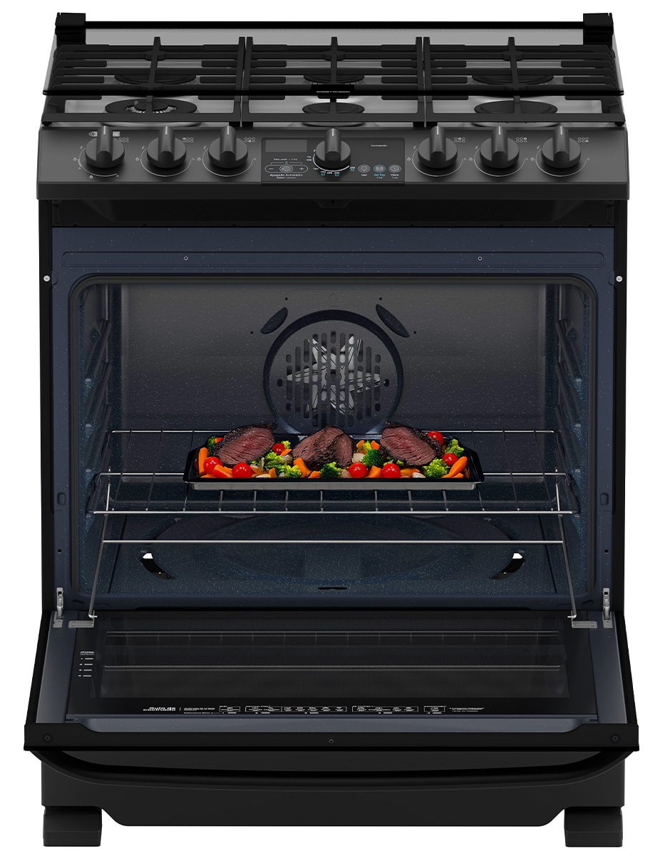 Estufa de piso a gas LP Mabe Air Fry 75.8 cm EMHA7613DBS0 de 6 quemadores
